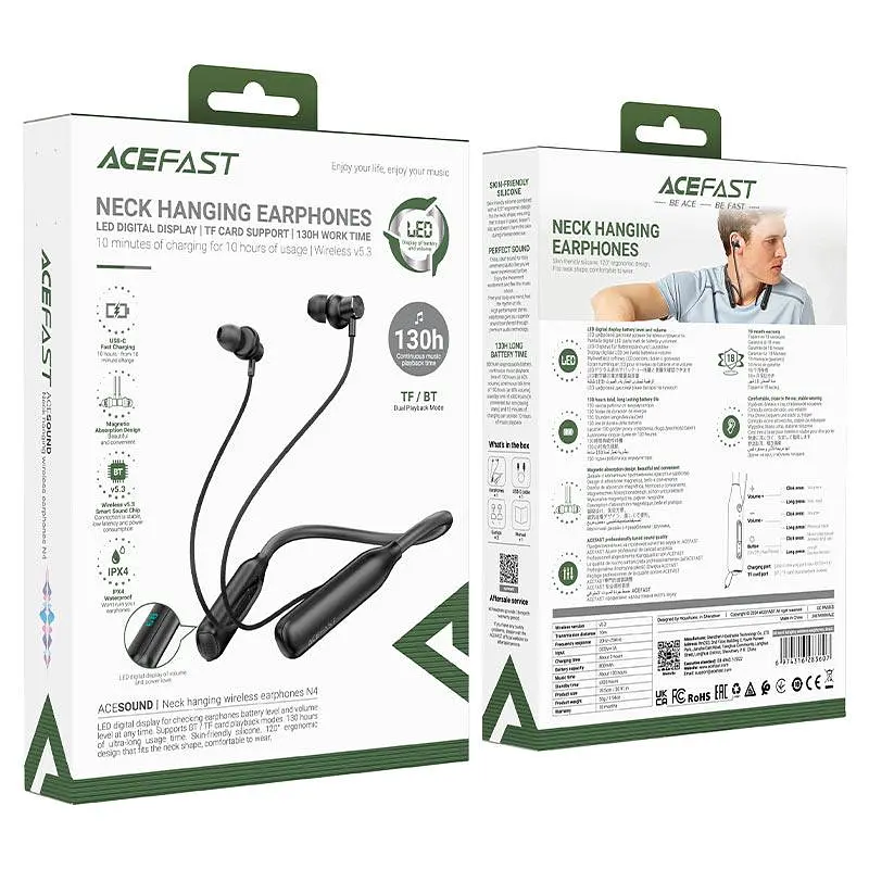 Навушники Acefast бездротові спортивні N4 neck hanging wireless earphones чорні - фото 2