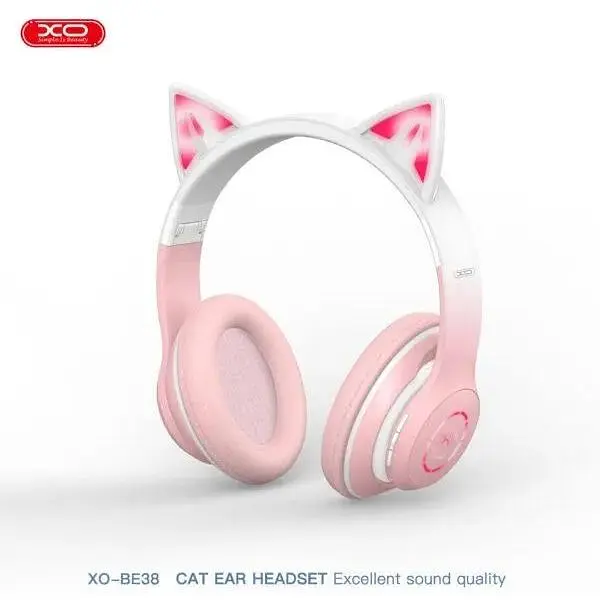 Бездротові навушники XO BE38 Cats Ear з вушками кота Гарнітура стерео рожева - фото 5