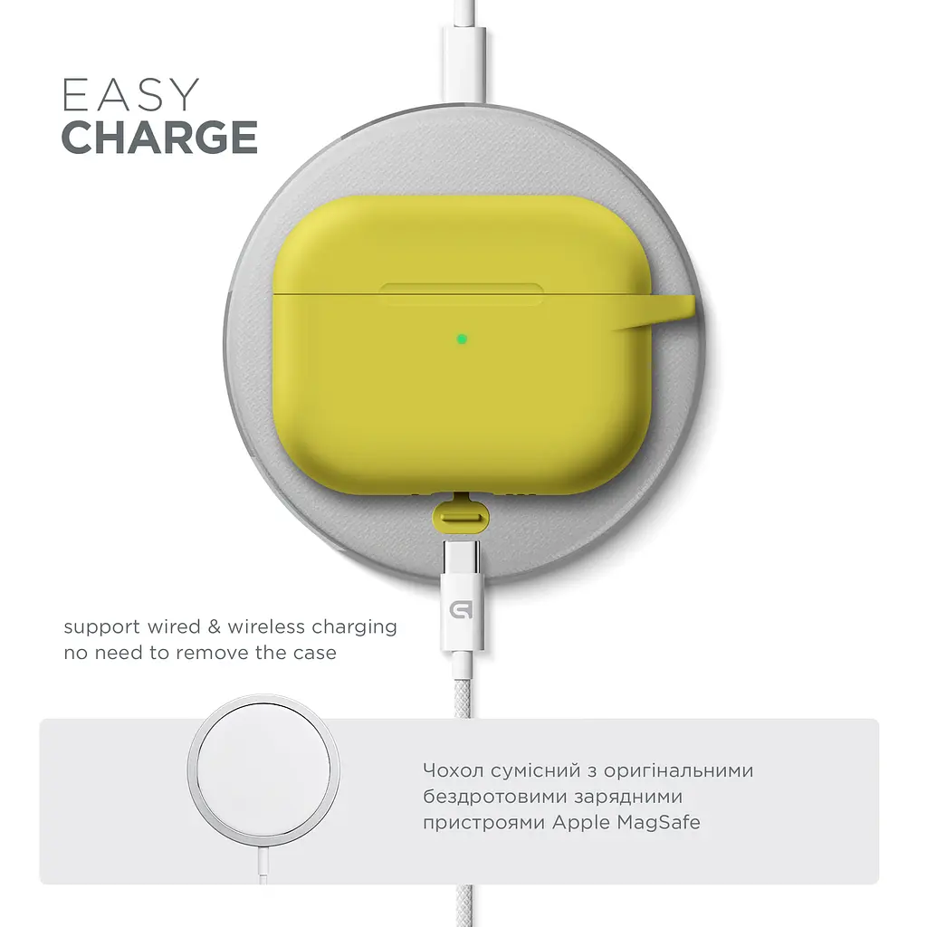 Силіконовий чохол для навушників Apple AirPods Pro 2 2022, Hang Case, жовтий, ультратонкий захисний кейс товщиною 2 мм, захист від подряпин, пилу та ударів, компактний, з карабіном для кріплення, ArmorStandart (ARM68593) - фото 7