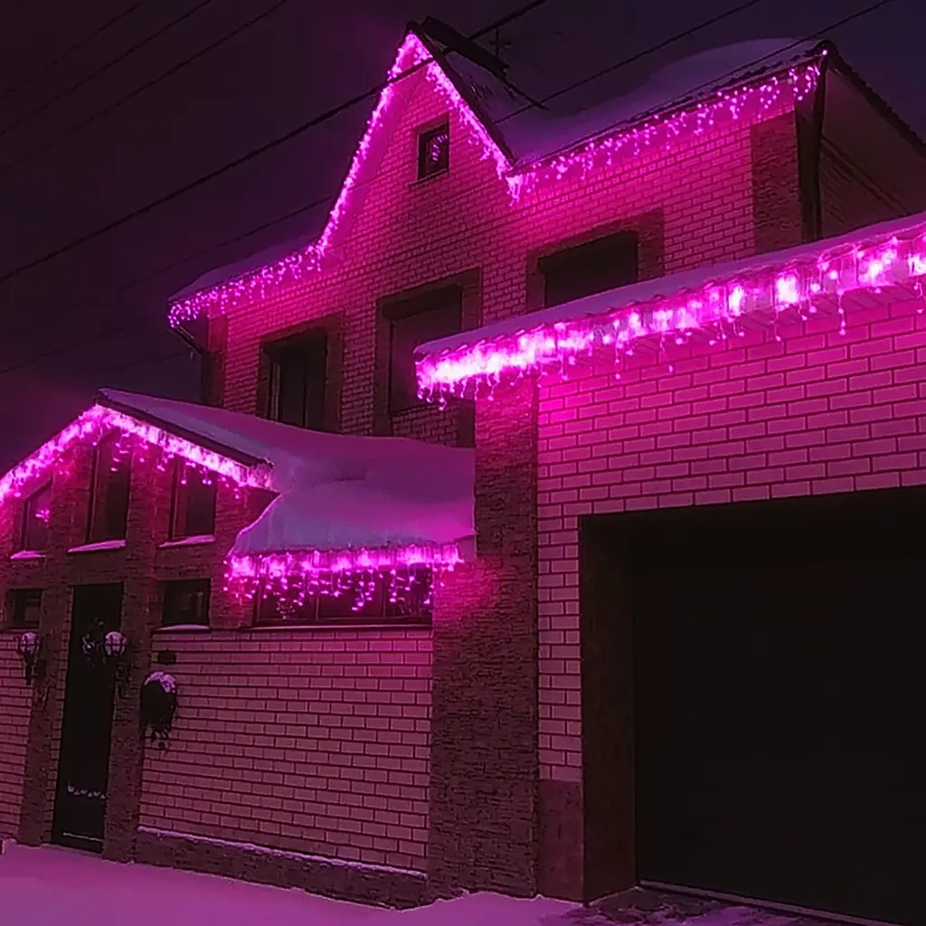 Новорічна зовнішня світлодіодна гірлянда дощ «Бахрома вулична» 120 LED YS-UK002 3x0.5м (рожевий), Yu Xin 83183 - фото 5