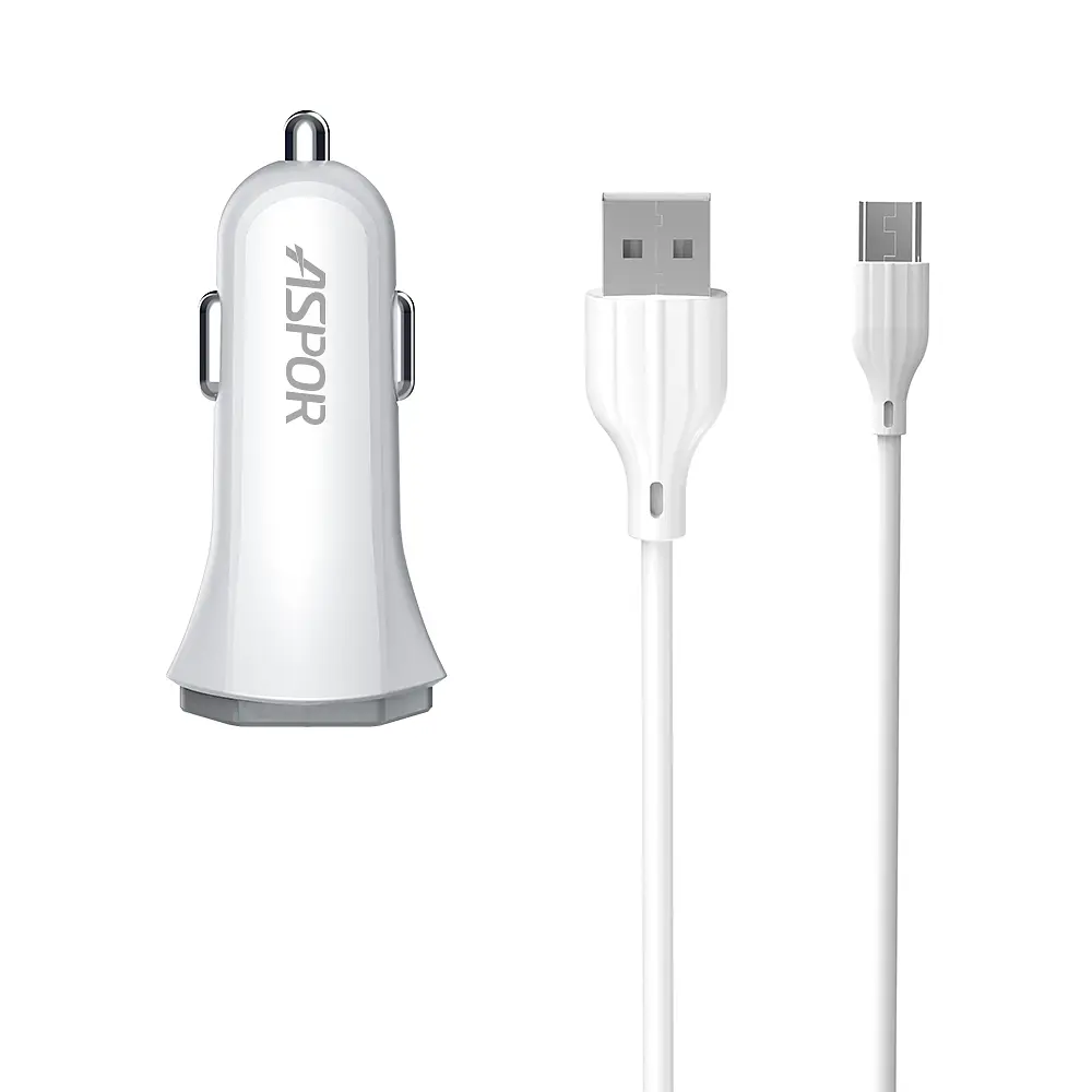Автомобільний зарядний пристрій Aspor A901 (QC3.0/18W) LED + USB кабель Type-C- білий