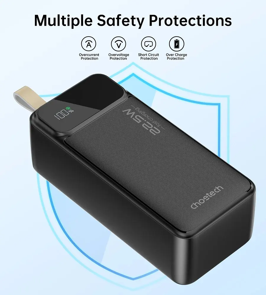 УМБ Choetech 40000mAh, 22,5W PD QC3.0, USB-C In/out, 2xUSB-A Li-pol чорна - фото 5