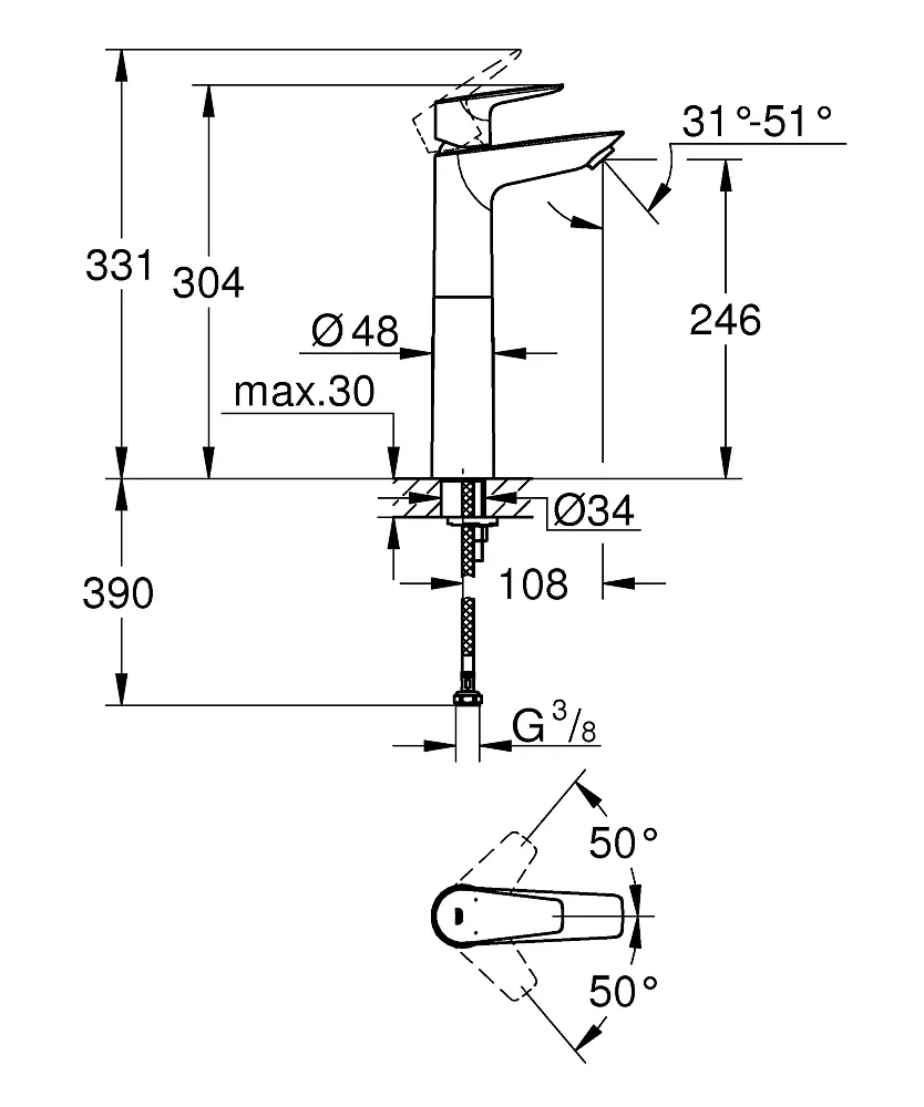 Смеситель для умывальника XL-Size Grohe BauEdge New 23761001 Хром - фото 2