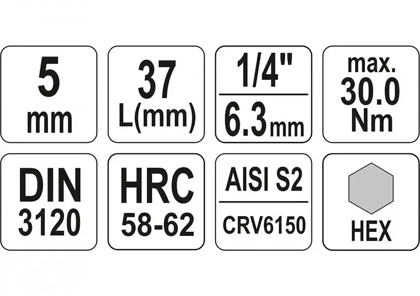Головка торцевая Yato квадрат 1/4" HEX M5 L=37 мм (YT-04372) - фото 3