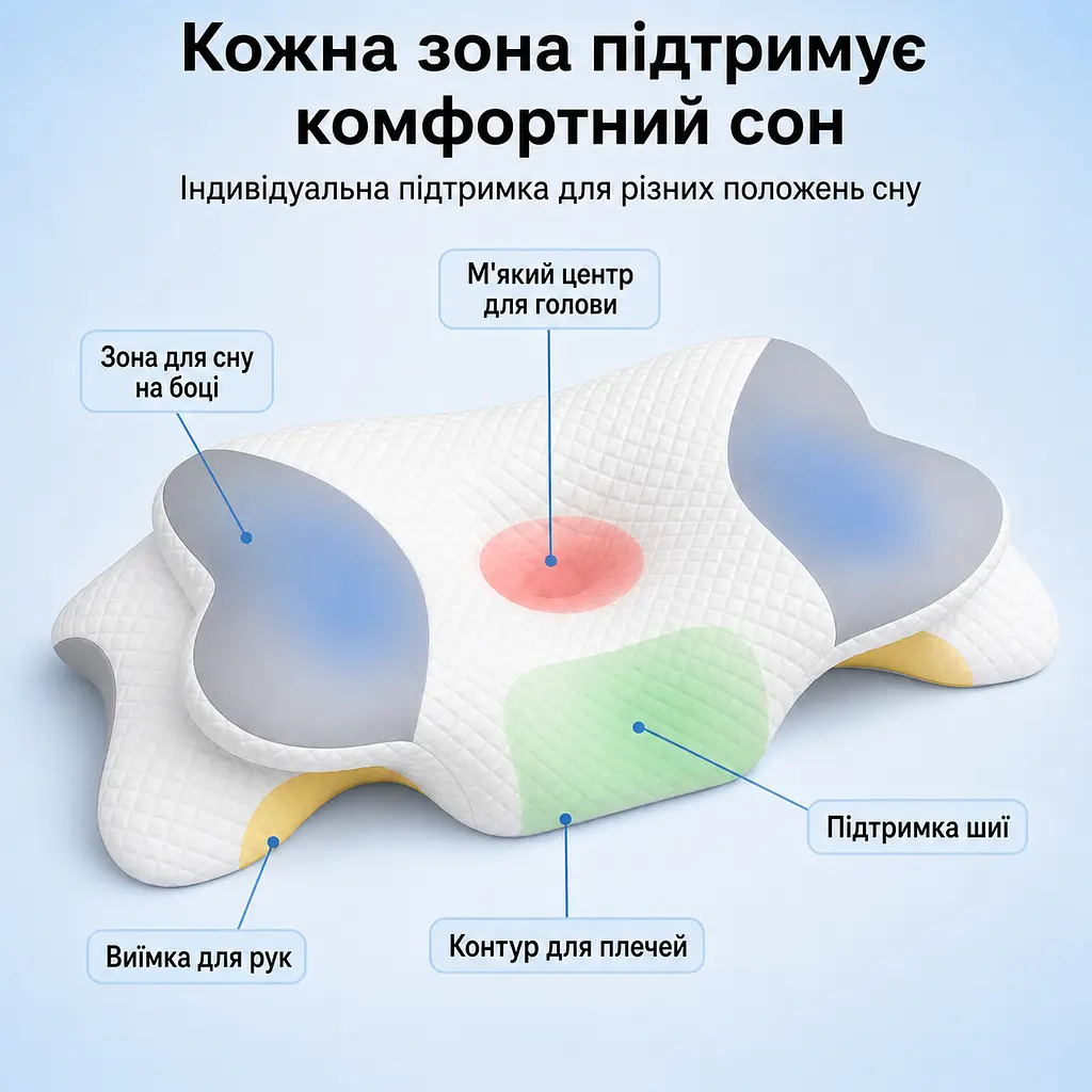 Ортопедична подушка Solve Beauty Метелик сіро-біла 65 x 40 x 15/10 см (KT9000401) - фото 3