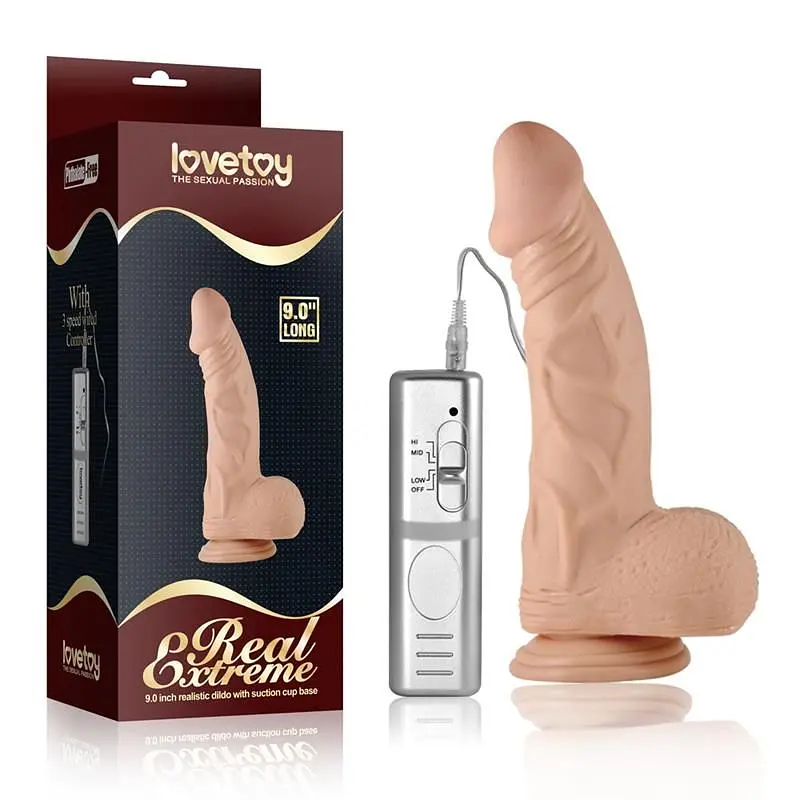 Вібратор Lovetoy 9 Real Extreme Dildo Vibrating Реалістичний з пультом та присоскою, 23х5 см тілесний - фото 4