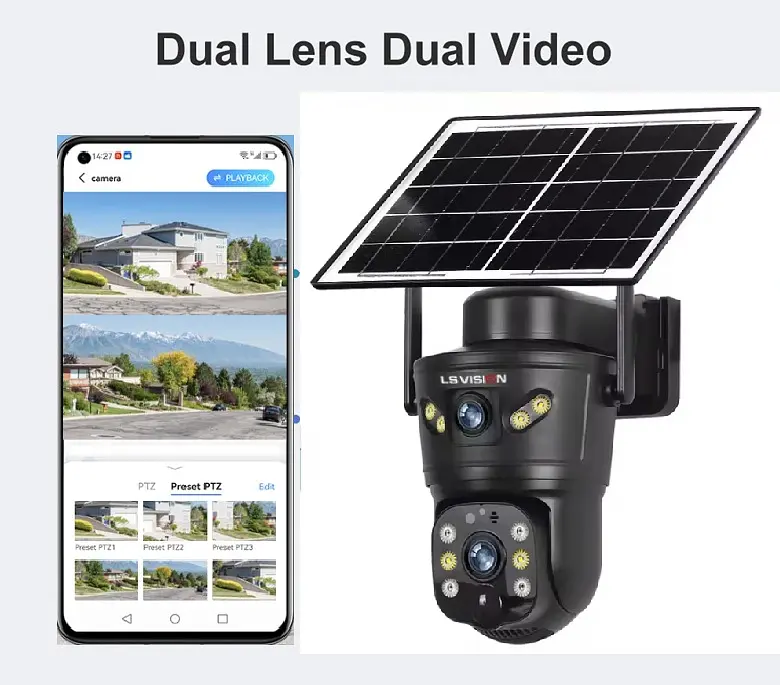 Вулична 4G камера LS VISION CS5-4G сонячна панель з 2 лінзами  сонячна панель зарядки акумулятор 6000мАг  PIR сенсор руху - фото 6