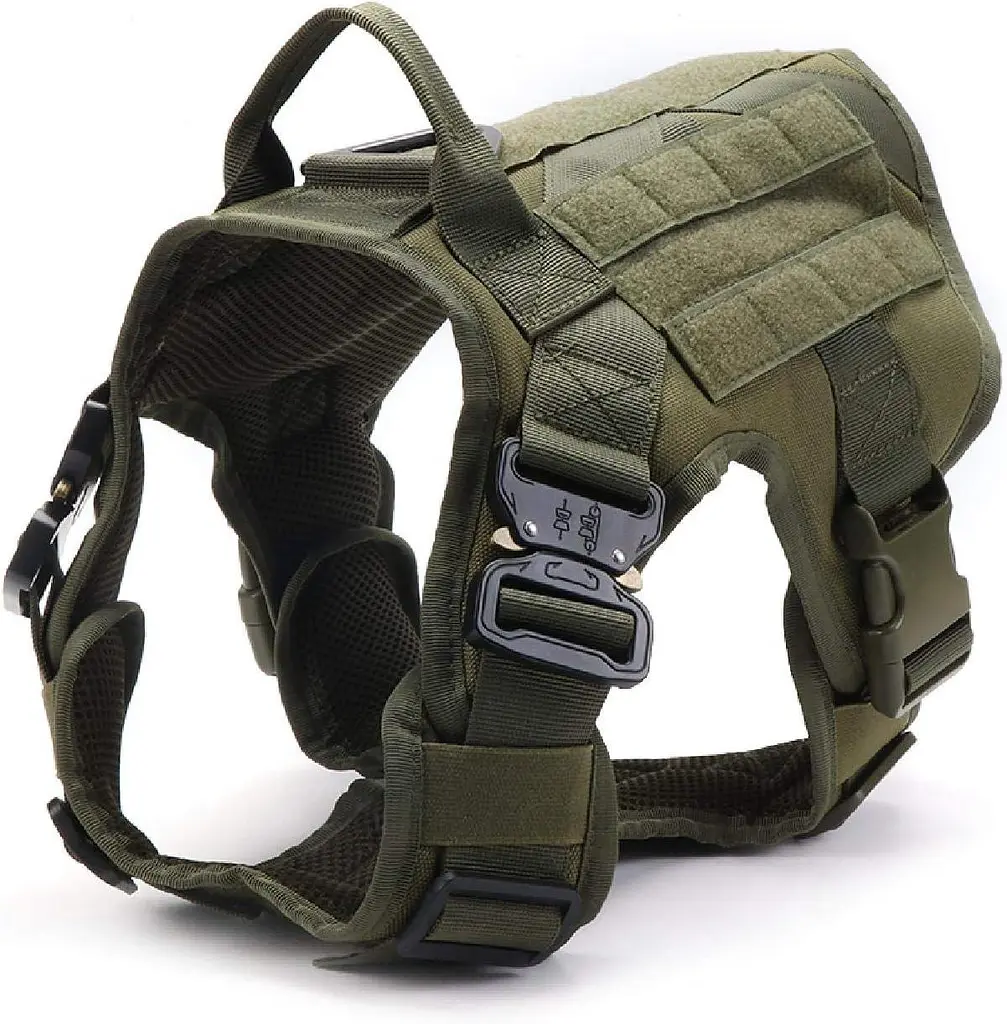 Шлейка для собак Harness K9 Long, металева пряжка фастекс і система MOLLE, Зелений, М - фото 2