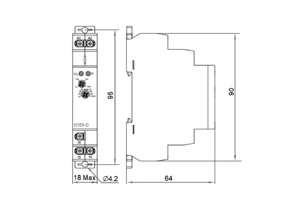 Реле часу затримки вимкнення без джерела живлення NTE9‑D AC/DC 12‑240V АСКО‑УКРЕМ (A0010240009) - фото 4
