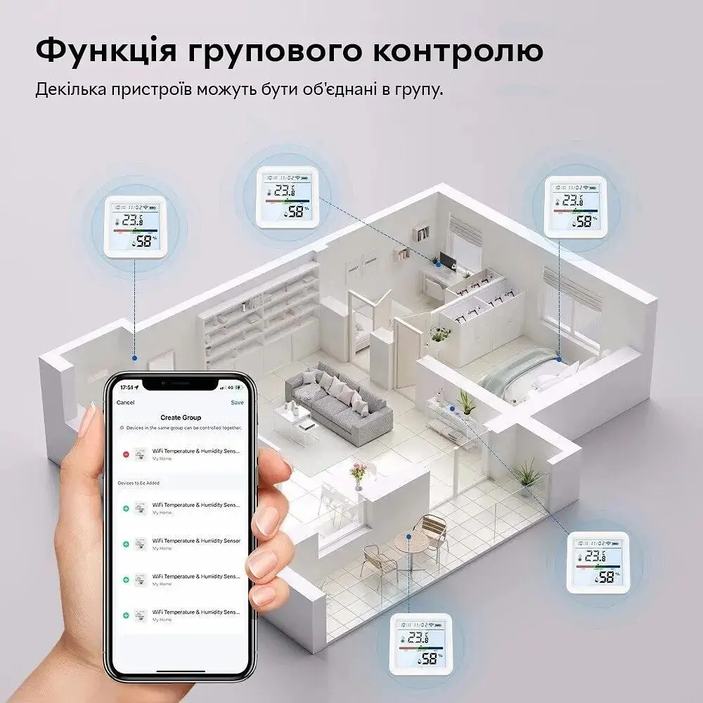 Розумний Wi-Fi датчик температури та вологості повітря Tuya SmartLife з підсвічуванням wifi термометр гігрометр White - фото 8