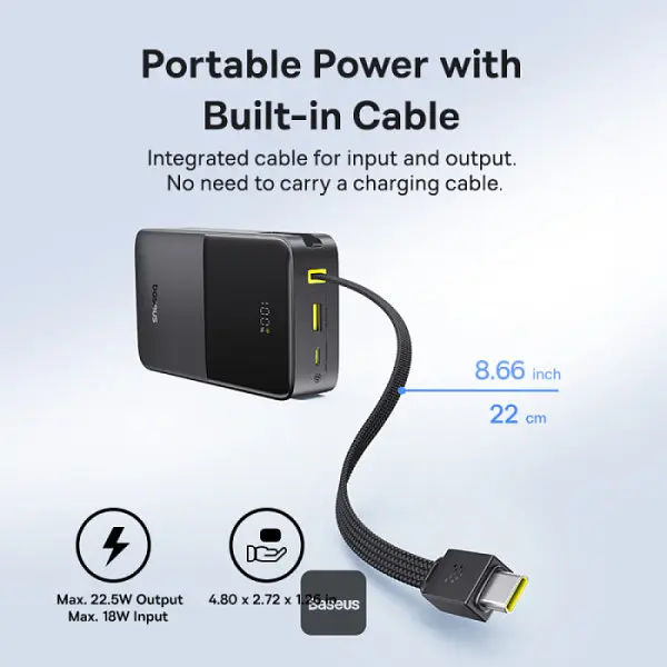 Внешний аккумулятор Baseus EnerFill FC51 Bipow2 Pro 20000mAh with Built-in USB-C Cable E0027701 - фото 8
