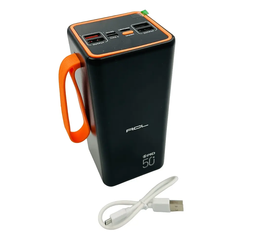 Универсальная зарядная батарея ACL PW-55 50000 mAh с индикатором заряда + фонарь + ремешок (Черный) - фото 7