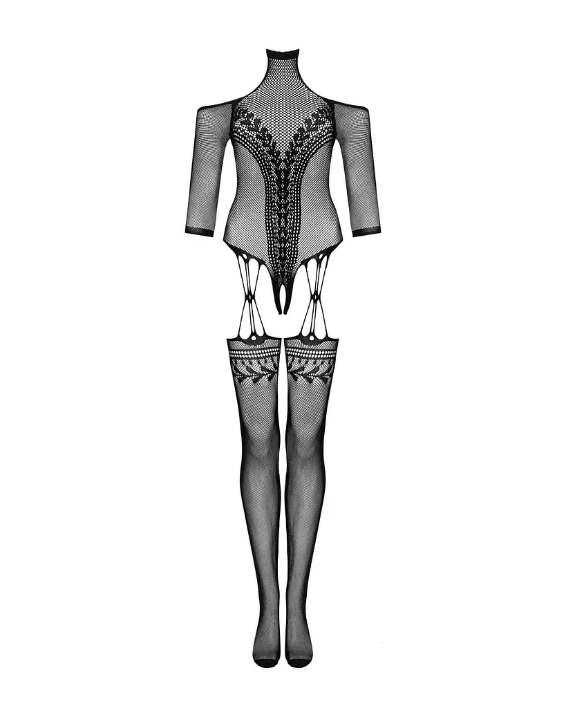 Нейлоновий бодістокінг з імітацією панчіх Obsessive Bodystocking G333 S/M/L, black, з доступом - фото 5