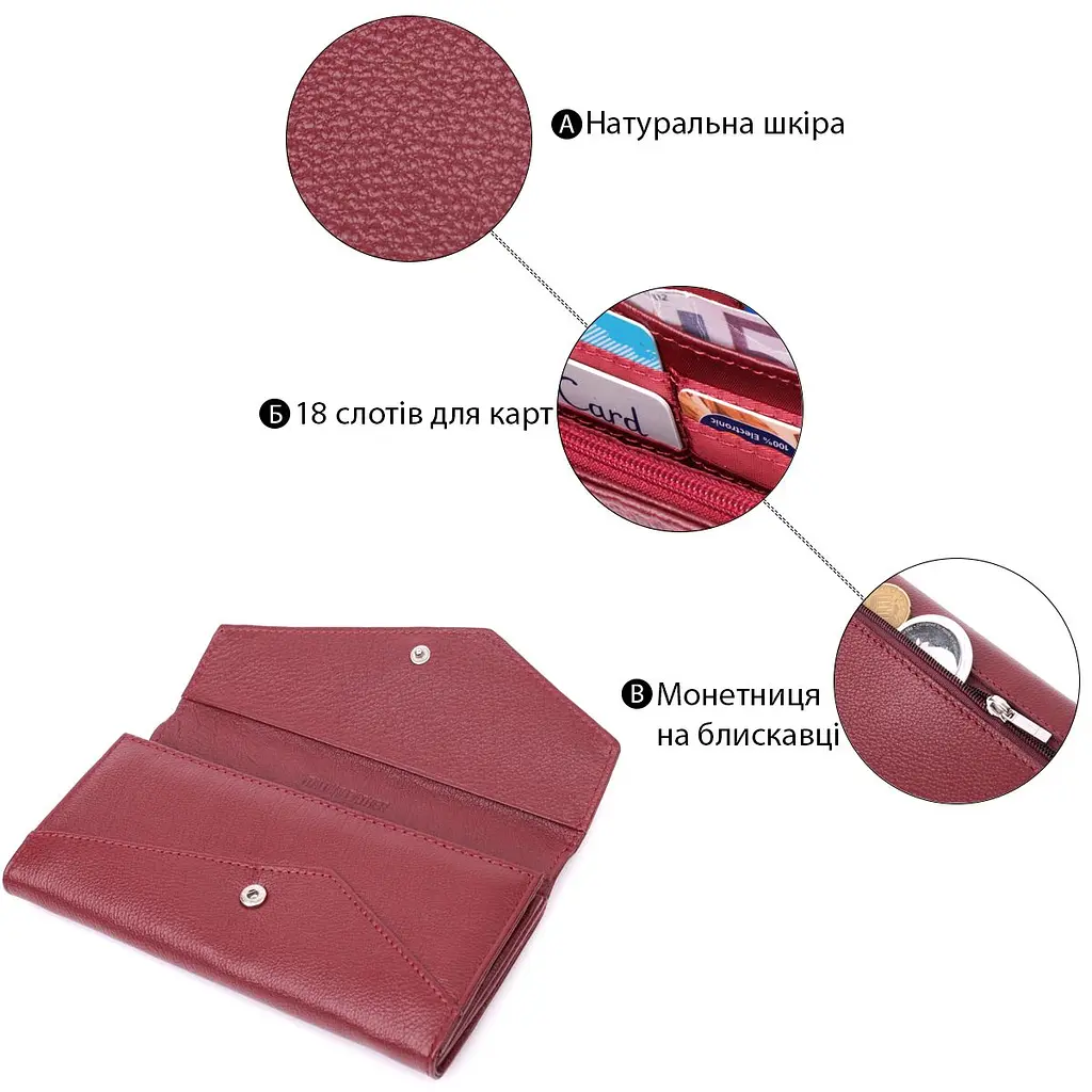 Гаманець для жінок із натуральної шкіри з геометричним клапаном ST Leather 22547 бордовий - фото 8