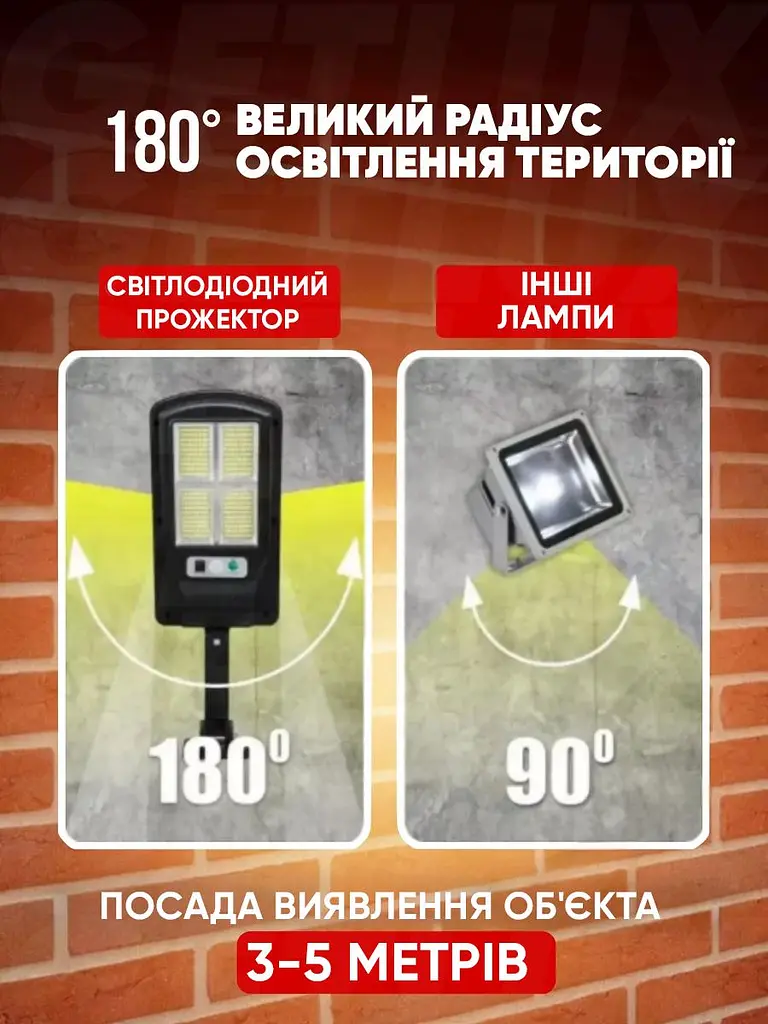 Вуличний акумуляторний ліхтар світильник 6 COB на сонячній батареї зовнішній прожектор з датчиком руху та пультом на стовп, стіну - фото 5