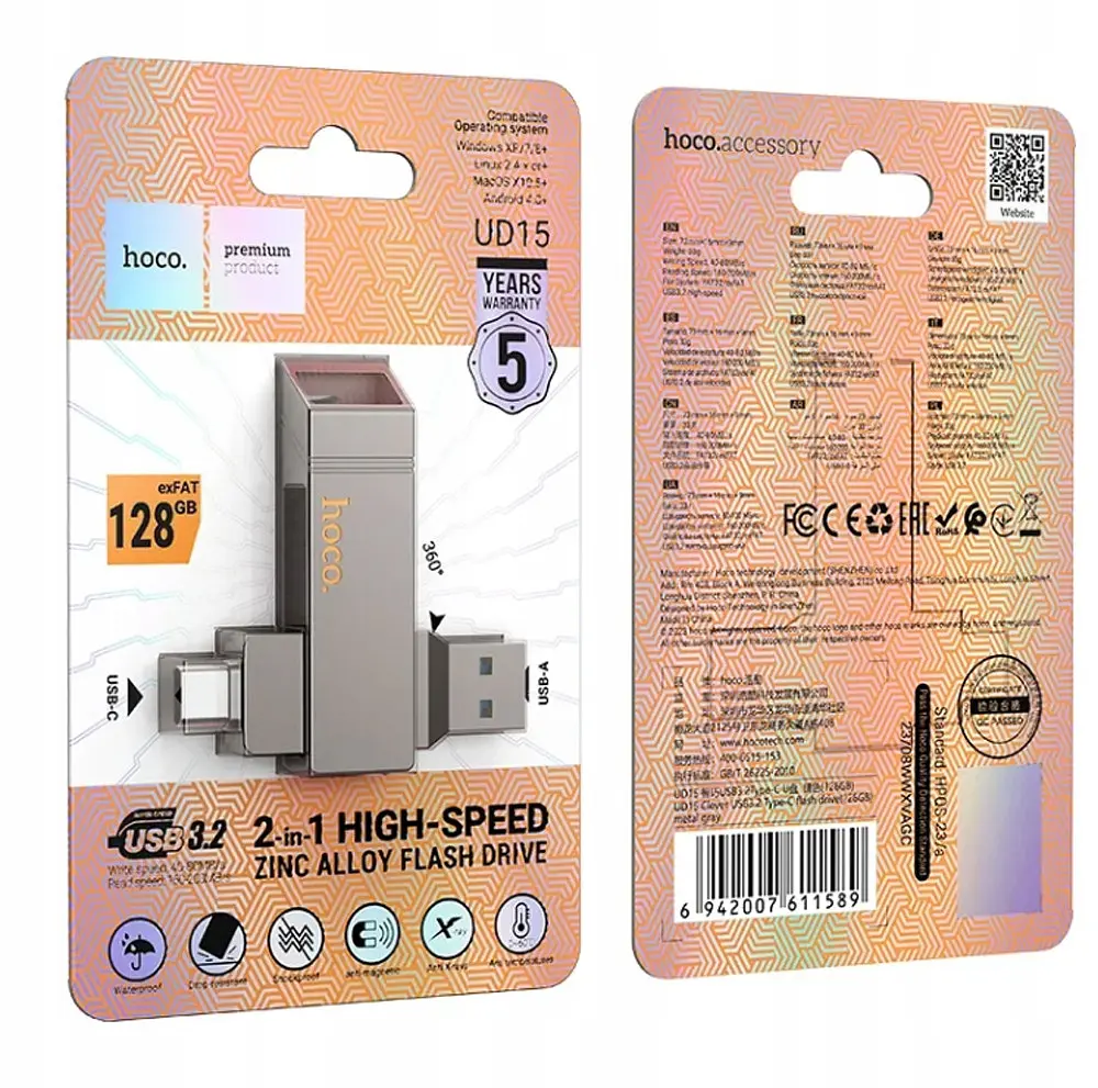 Флеш-накопичувач Hoco UD15 Clever USB3.2 Type-C flash drive(128GB) - фото 2