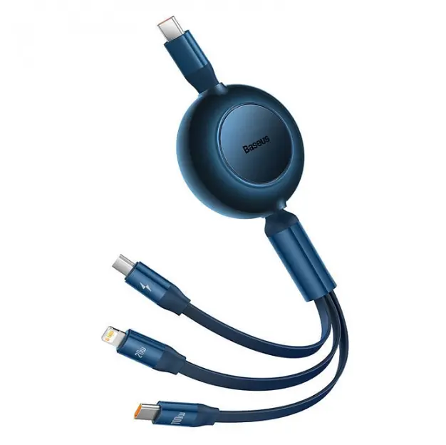 Кабель Baseus Bright Mirror 2 Series Retractable 3-in-1 Cable Type-C to MicroUSB+Lightning+Type-C 100W 1.1m CAMJ010203 Blue - фото 2