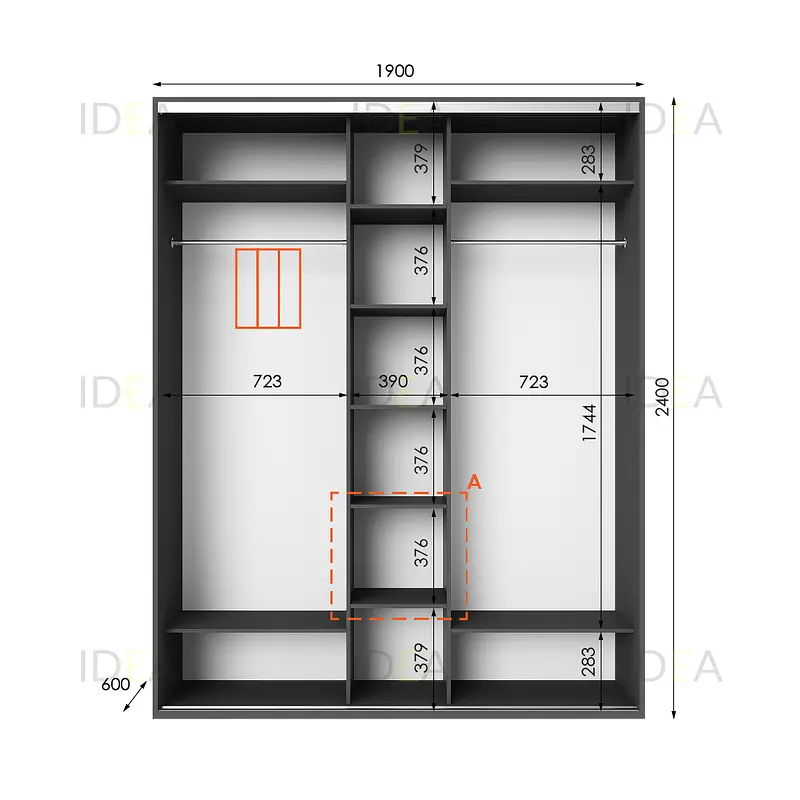Шафа-купе Idea серія 2 190 x 60 x 240 см Антрацит - фото 2