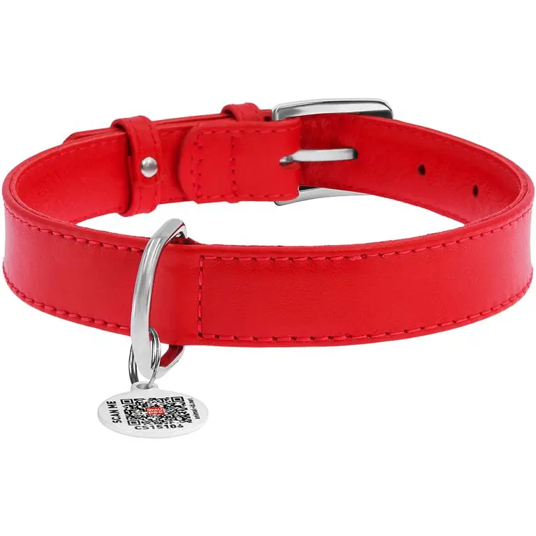 Ошейник для собак Waudog Glamour, кожаный, с QR паспортом, 38-49х2,5 см, красный - фото 2