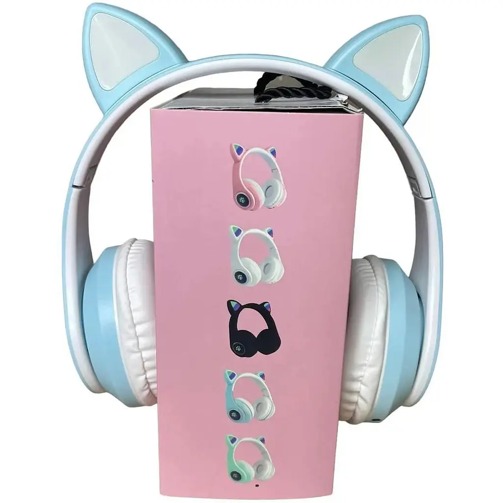 Навушники бездротові Opt-Top Cat ear В39М FM-радіо MicroSD Bluetooth з вушками та підсвічуванням блакитні (1756375771) - фото 3