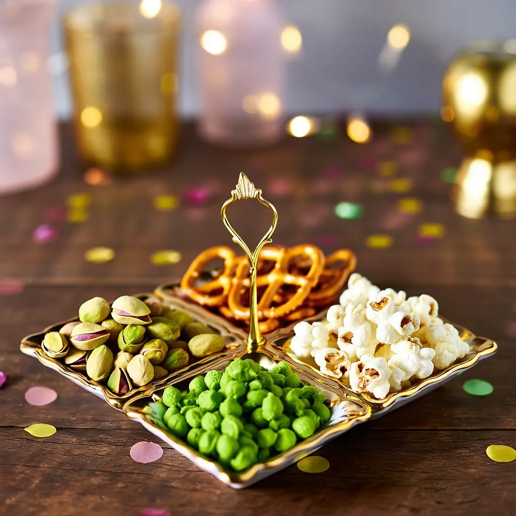 Менажница фарфоровая на 4 секции для закусок тарелка менажница 22.5×22.5×3 (см) с ручкой Белый с золотом Yiwu LC-BYL-101 - фото 3