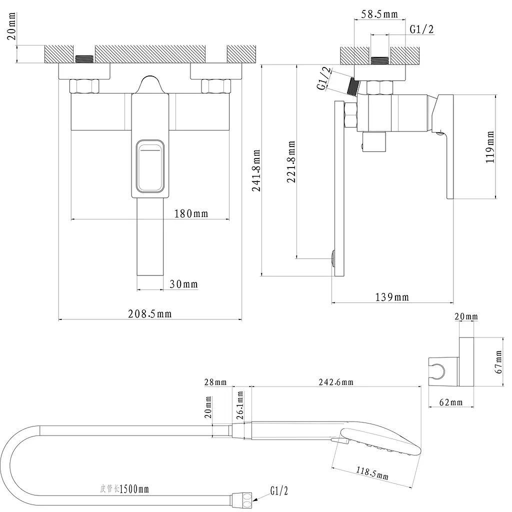 Змішувач для ванни Globus Lux PIANO GLPN-0102N латунний з тримачем для душа та ручною лійкою - фото 7