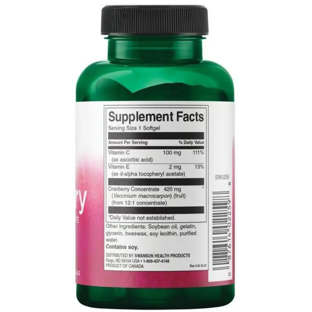 Концентрат цільних фруктів журавлини Swanson Cranberry Whole Fruit Concentrate Super Strength 420 мг 60 капсул (2023-10-2732) - фото 2