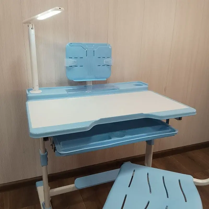 Дитяча парта зі стільцем регульована з лампою та підставкою для книг Синій - фото 5