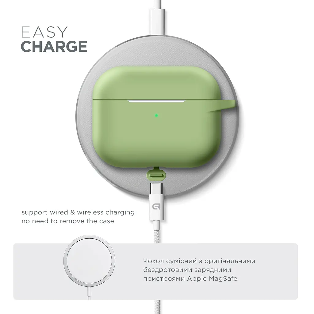 Силіконовий чохол для навушників Apple AirPods Pro, Hang Case, зелений, ультратонкий захисний кейс товщиною 2 мм, захист від подряпин, пилу та ударів, компактний, з карабіном для кріплення, ArmorStandart (ARM56061) - фото 7