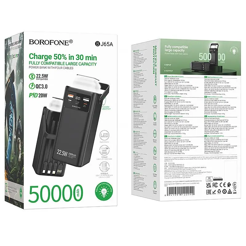 Портативное ЗУ Power Bank Borofone BJ65A High 22.5W+PD20W with cable 50000 mAh Black - фото 2