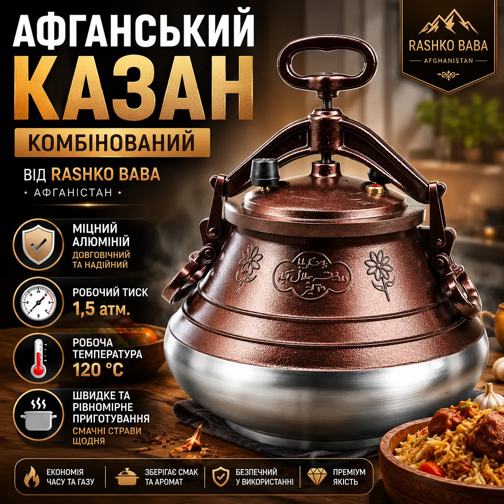 Комбінований афганський казан з алюмінію, казан для швидкого приготування на відкритому вогні або вдома Rashko Baba 12 - фото 2