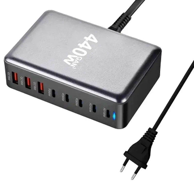 Зарядний пристрій XoKo 2xUSB-С PD100W + 3xUSB-С PD65W + 3xUSB QC18W 440W GaN (QC-400) - фото 2