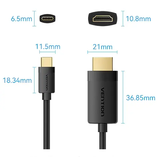 Кабель USB 2.0 Type-C M - HDMI M, 2.0m 4K 60 Гц PVC Black Vention - фото 2