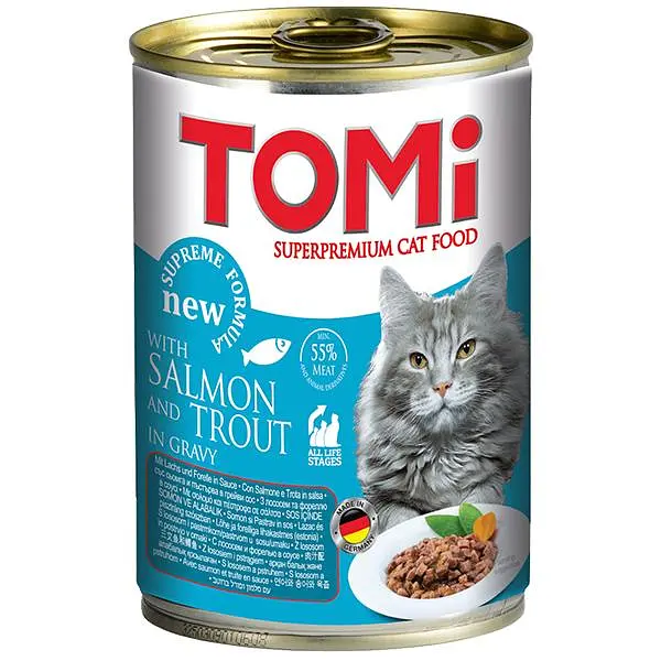 Вологий корм TOMi Salmon Trout лосось форель консерви для котів, банку 400 г - фото 1