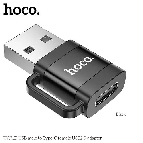 Переходник Hoco UA31D USB male to Type-C female USB 2.0 adapter черный - фото 3