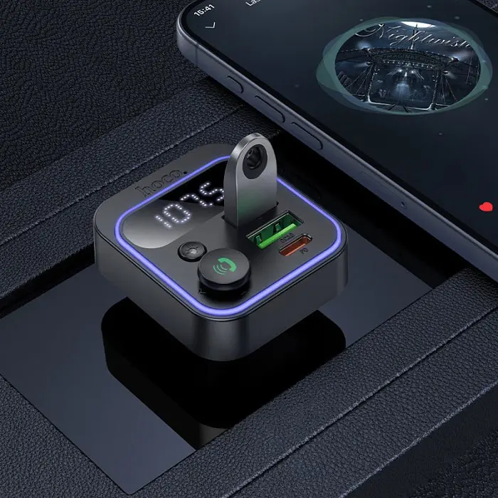 FM трансмиттер автомобильный HOCO E85 Tiger, Bluetooth модулятор с USB и Type C, быстрая зарядка PD и QC, дисплей RGB - фото 6