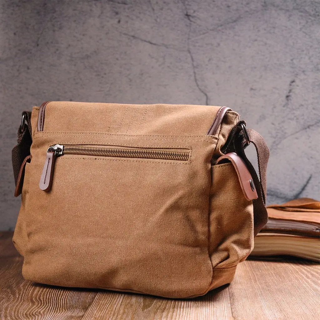 Функціональна чоловіча сумка з клапаном із текстилю 21249 Vintage коричнева - фото 9
