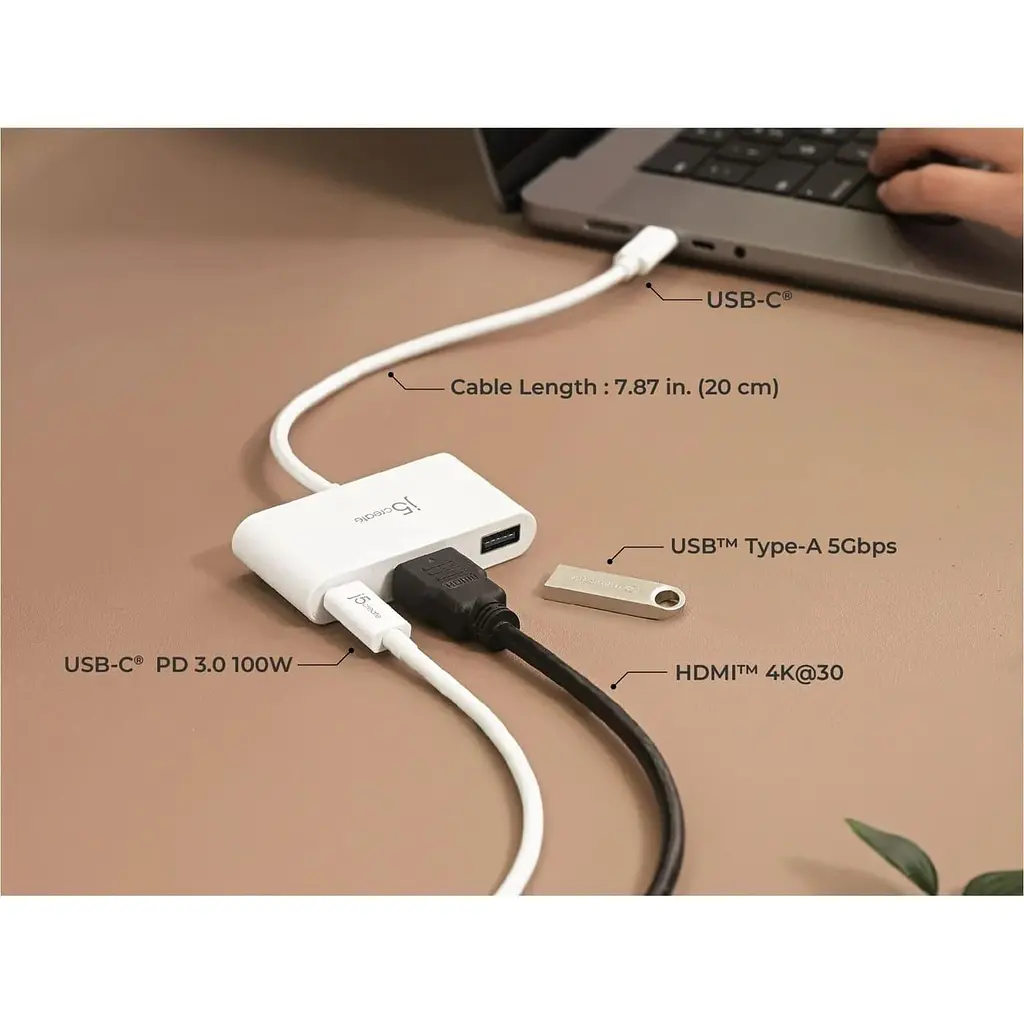 Багатопортовий мультиадаптер J5create JCA379EW-N, USB Type-C 3-в-1 білий - фото 6