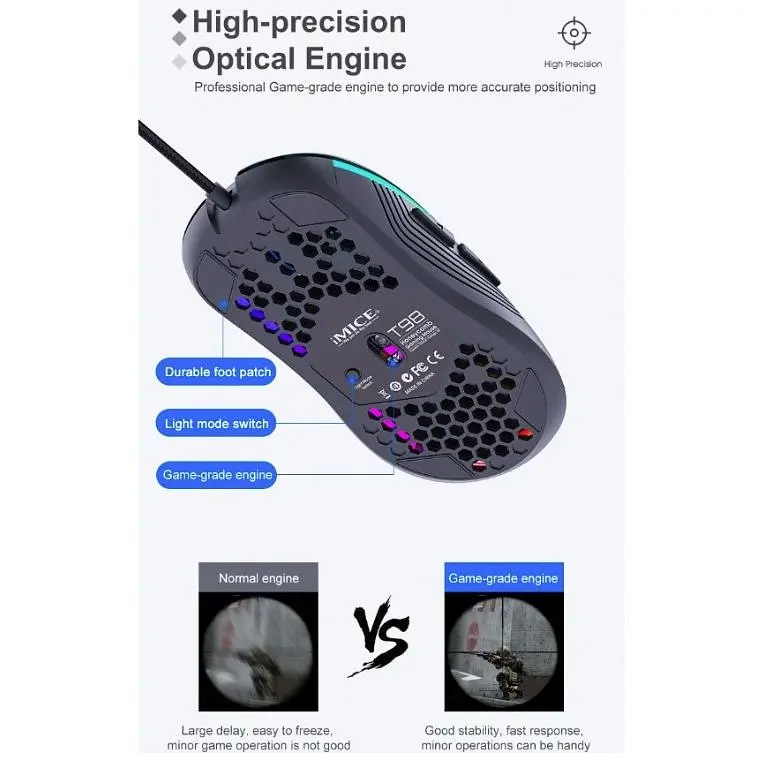 Игровая мышь iMICE T98 6 кнопок, 1200/2400/4800/7200 DPI - фото 5