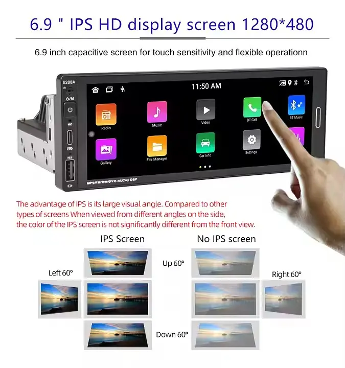 Универсальная магнитола 1din-6.9 с поддержкой Android 12 и Carplay XPRO 4+64GB (42456-6288A64_3223) - фото 6