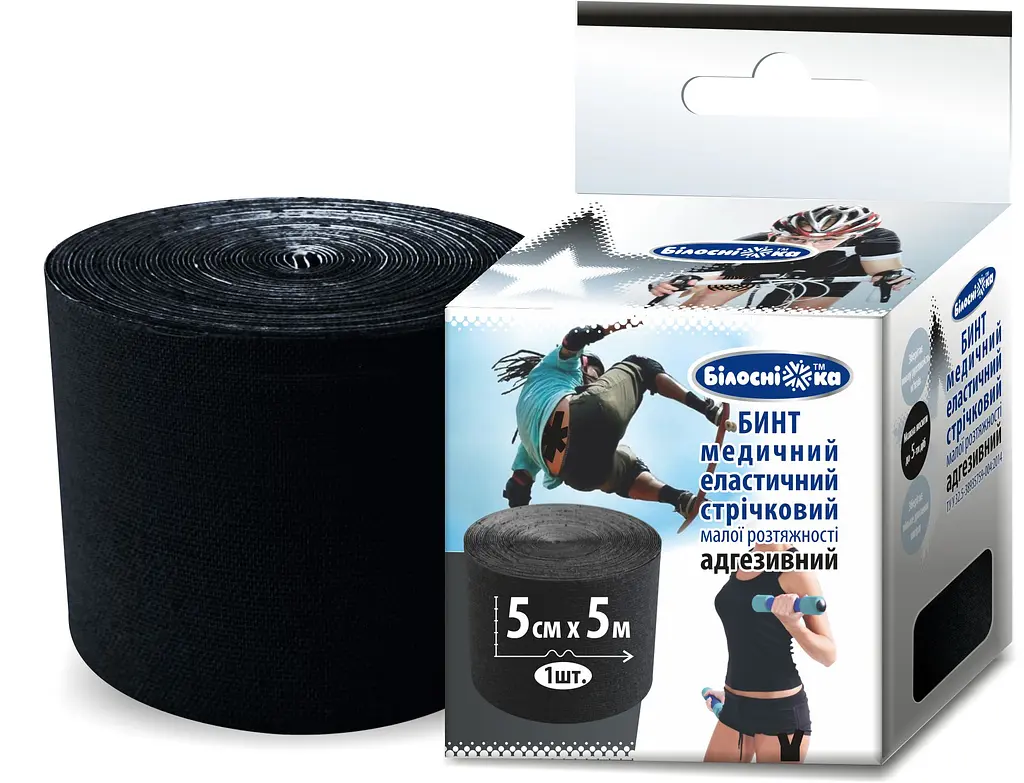 Бинт адгезивний еластичний тейп Білосніжка 5 см х 5 м чорний (438459) - фото 2