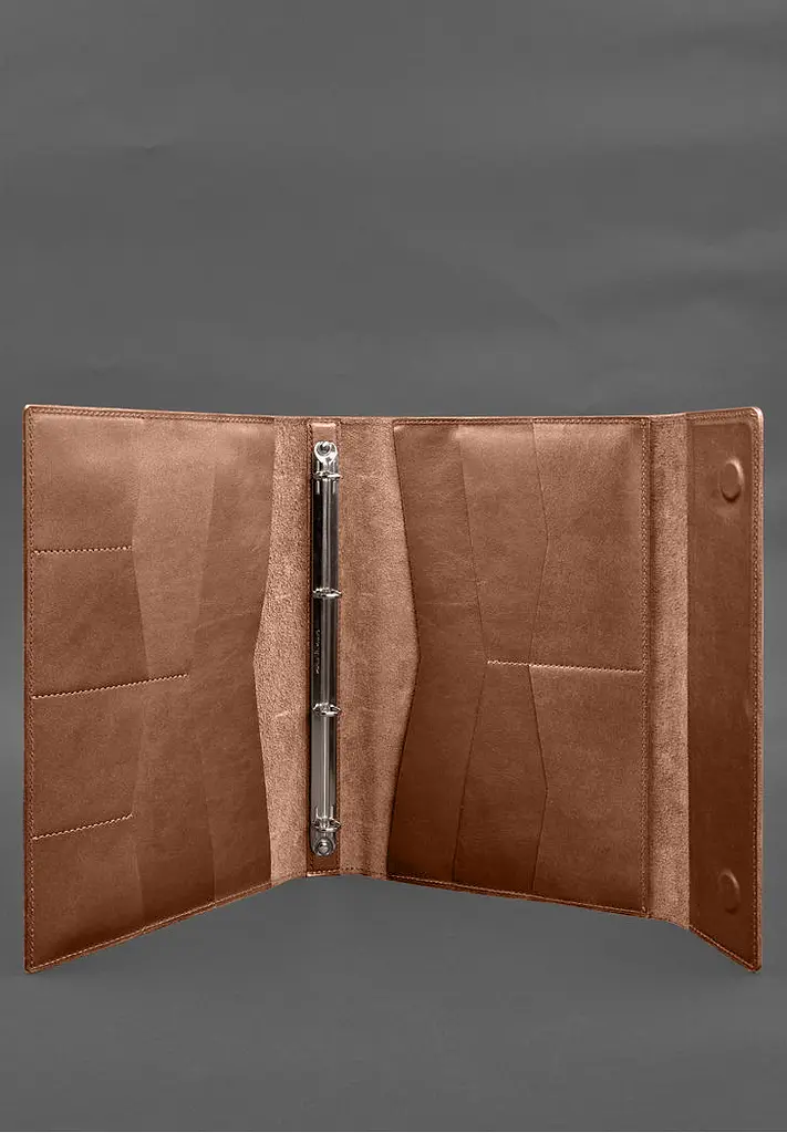 Кожаная папка для документов "Семейная" А4 на сегрегаторе с файлами светло-коричневая - фото 6