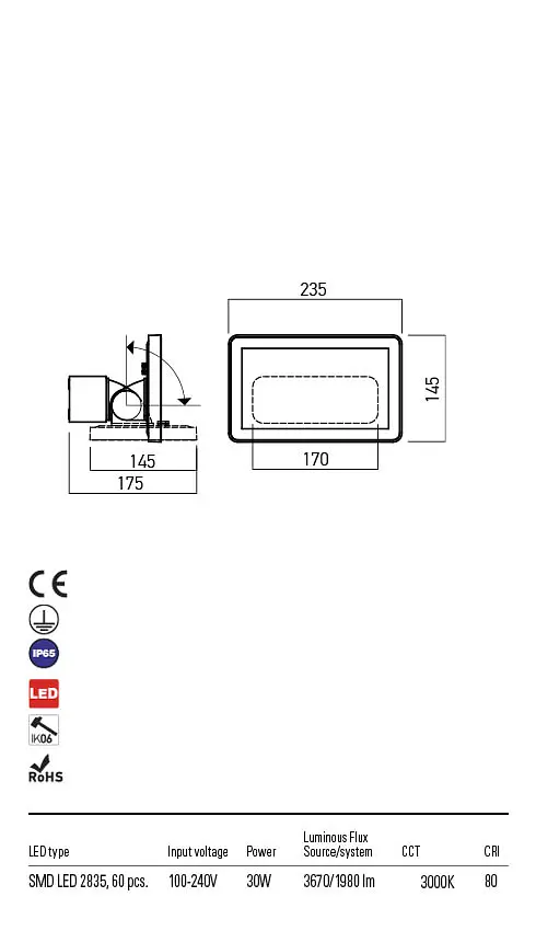 Прожектор FLUX PR LED 30W IP65 DG 3000K (5.1.2) Redo 90243 - фото 3