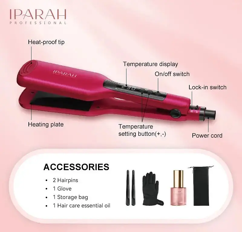 Професійний керамічний випрямляч плойка для волосся Стайлер IPARAH P-120R потужність 77Вт-85Вт Червоний - фото 3