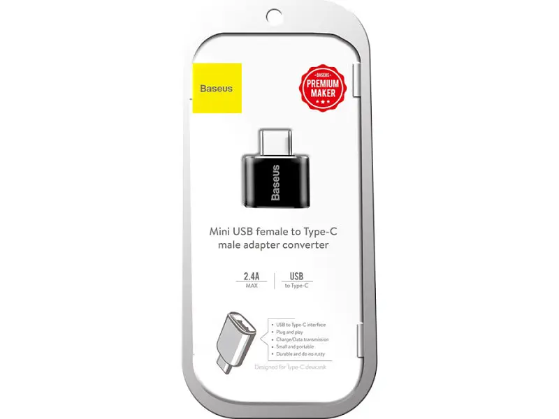 Адаптер USB Type-C BASEUS USB Female To Type-C Male Adapter Converter Black (CATOTG-01) - фото 5