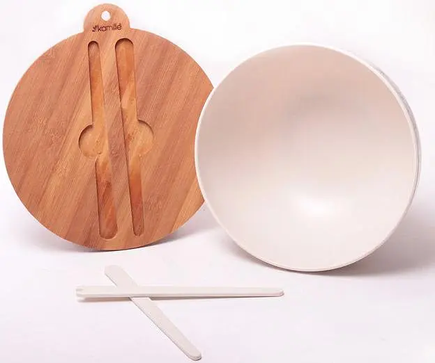 Миска Kamille из бамбукового волокна с бамбуковой крышкой и приборами Ø24,5х11,5 см kuh0007429 - фото 3