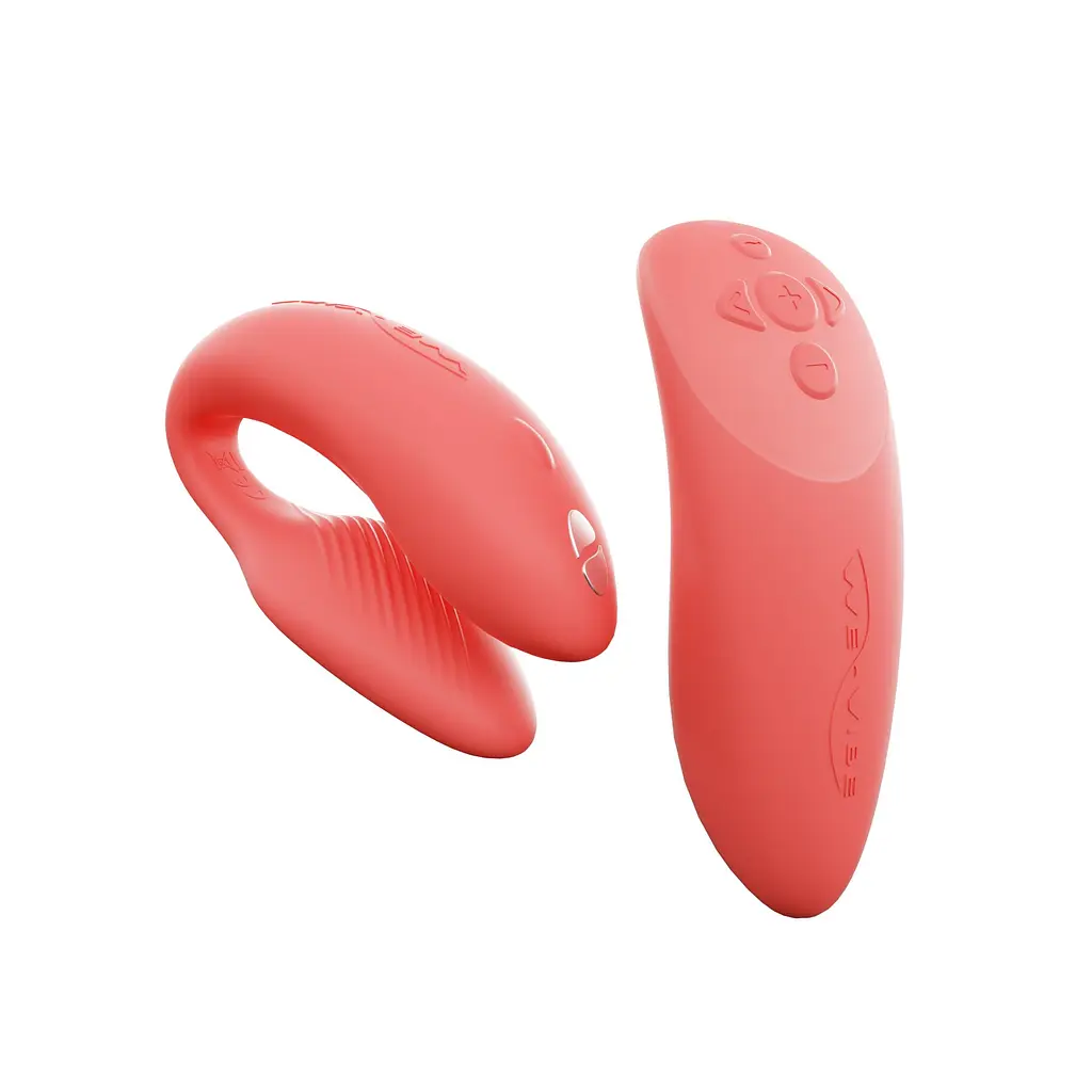 Смарт-вібратор для пар We-Vibe Chorus Crave Coral, сенсорне керування вібраціями стисненням пульта - фото 2