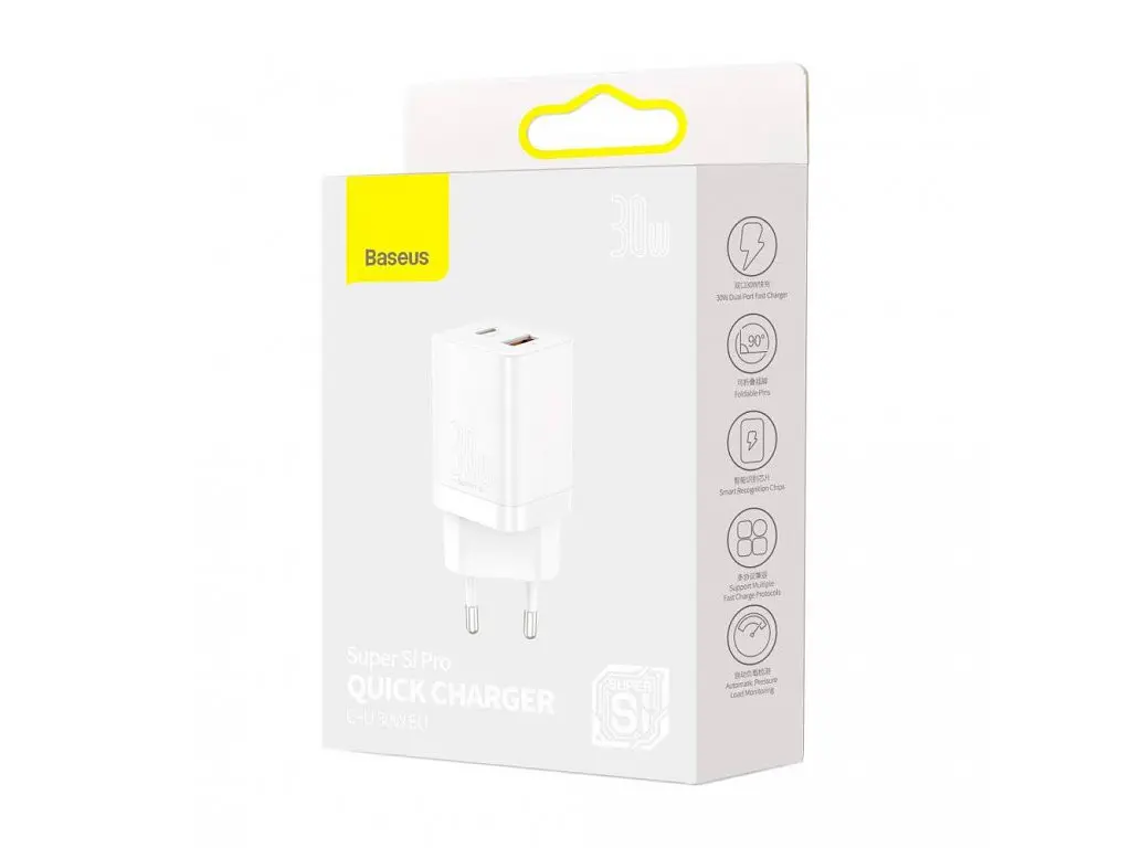 Сетевое зарядное устройство для Baseus Super Si Pro Quick Charger 1USB + 1Type-C 30W CCSUPP-E02 White - фото 3