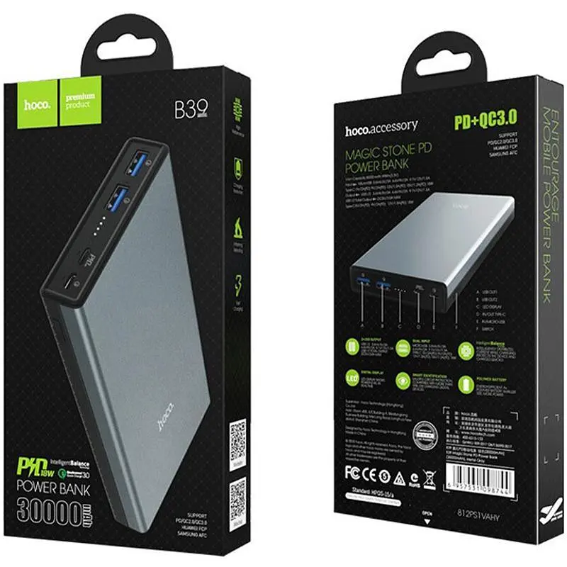 Додаткова батарея Hoco B39 Magic Stone PD (30000mAh) Metal Grey - фото 5