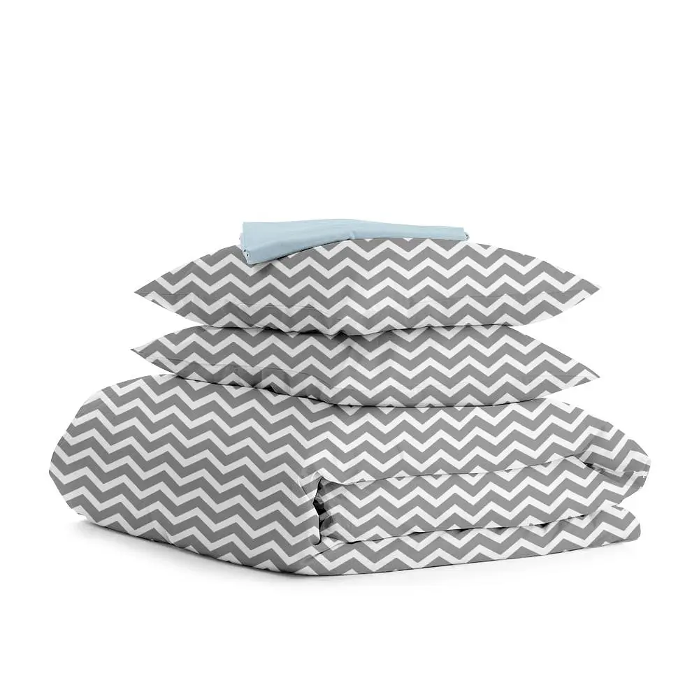 Євро постільна білизна з простирадлом на резинці GREY ZIGZAG CS1 COSAS (4822052042328)
